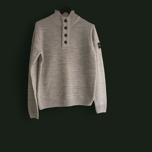 PULL COL BOUTON GRIS